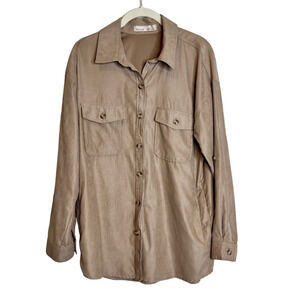 Becool Womens Knit Shirt S/M Beige Long Sleeve Button Up Collared Pockets